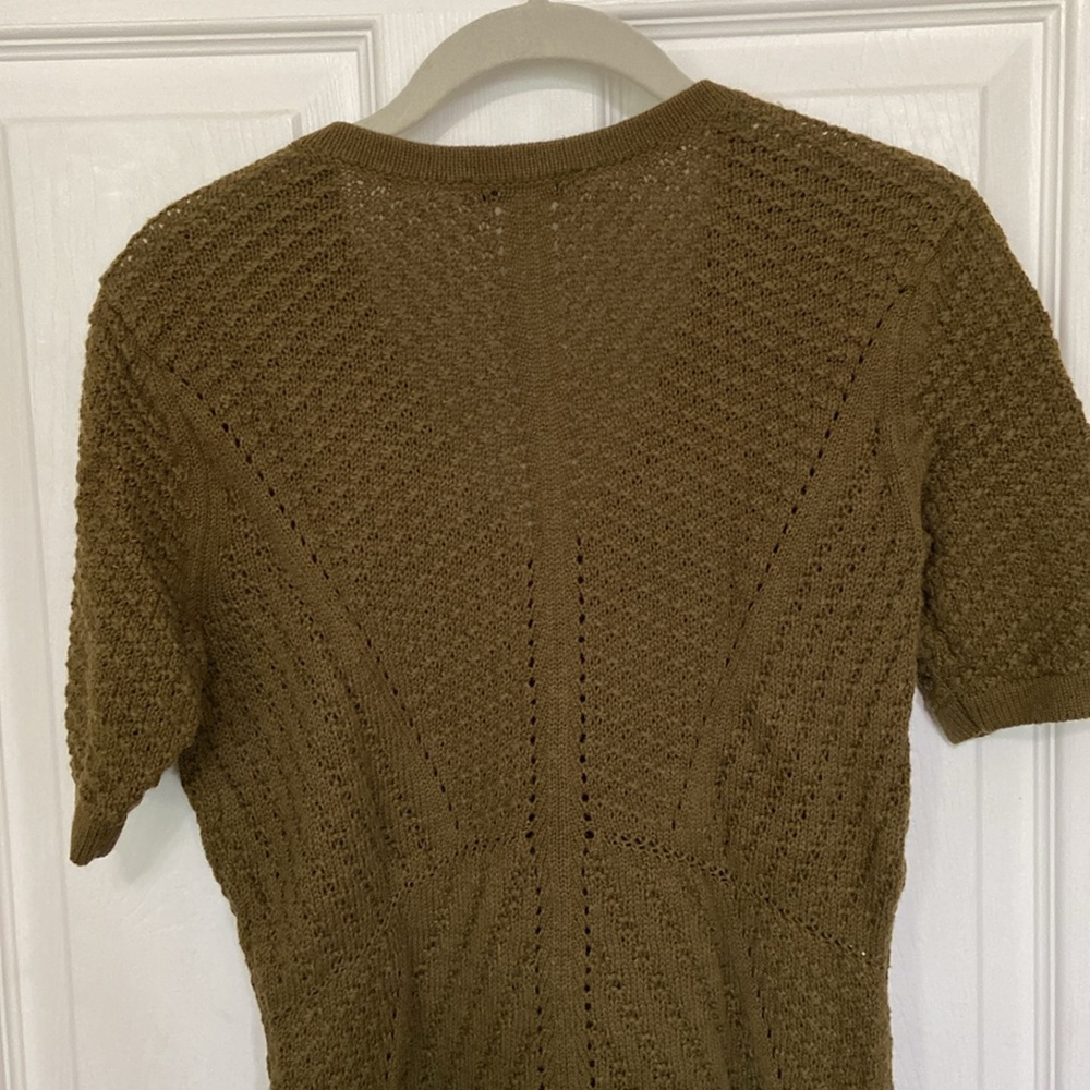 2 Isaac Mizrahi Olive Button Sweater Cardigan - Short Sleeve Open Weave, Peplum - Picture 14 of 14